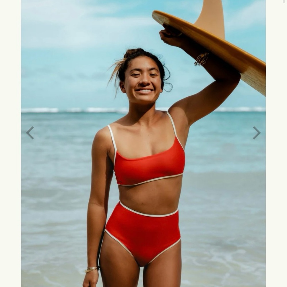 Women's Red High-Waist Bikini Set with Contrast Trim